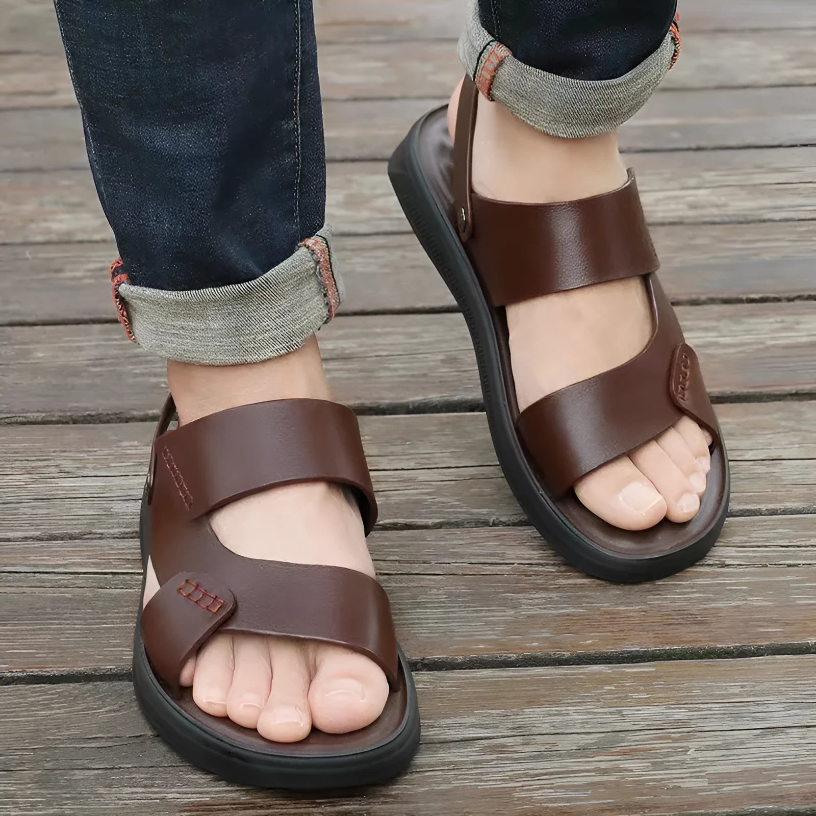 Men's brown and black waterproof plastic casual sandals for the beach