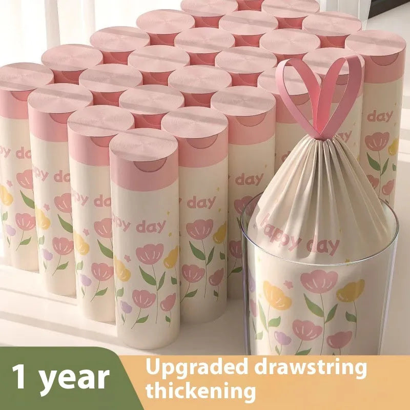 Pink drawstring garbage bags with natural argy wormwood mosquito repellent, sold in bulk packs.