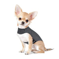Heather grey dog anxiety jacket vest shown on medium-sized dog with brocade cotton fabric texture visible