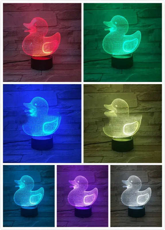 Yellow duck 3D night light table lamp with remote control and USB cable