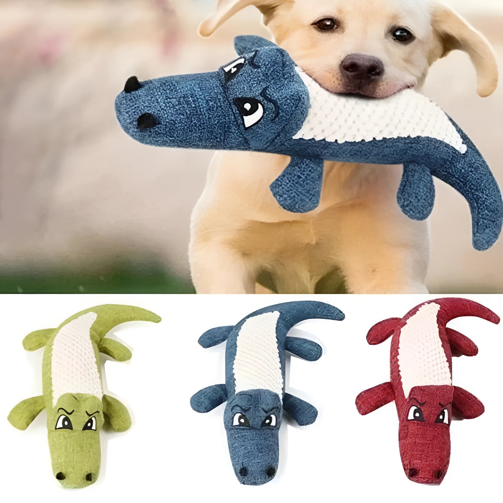 Blue, green, and red corn cob shaped plush dog toy with a textured surface on a white background.