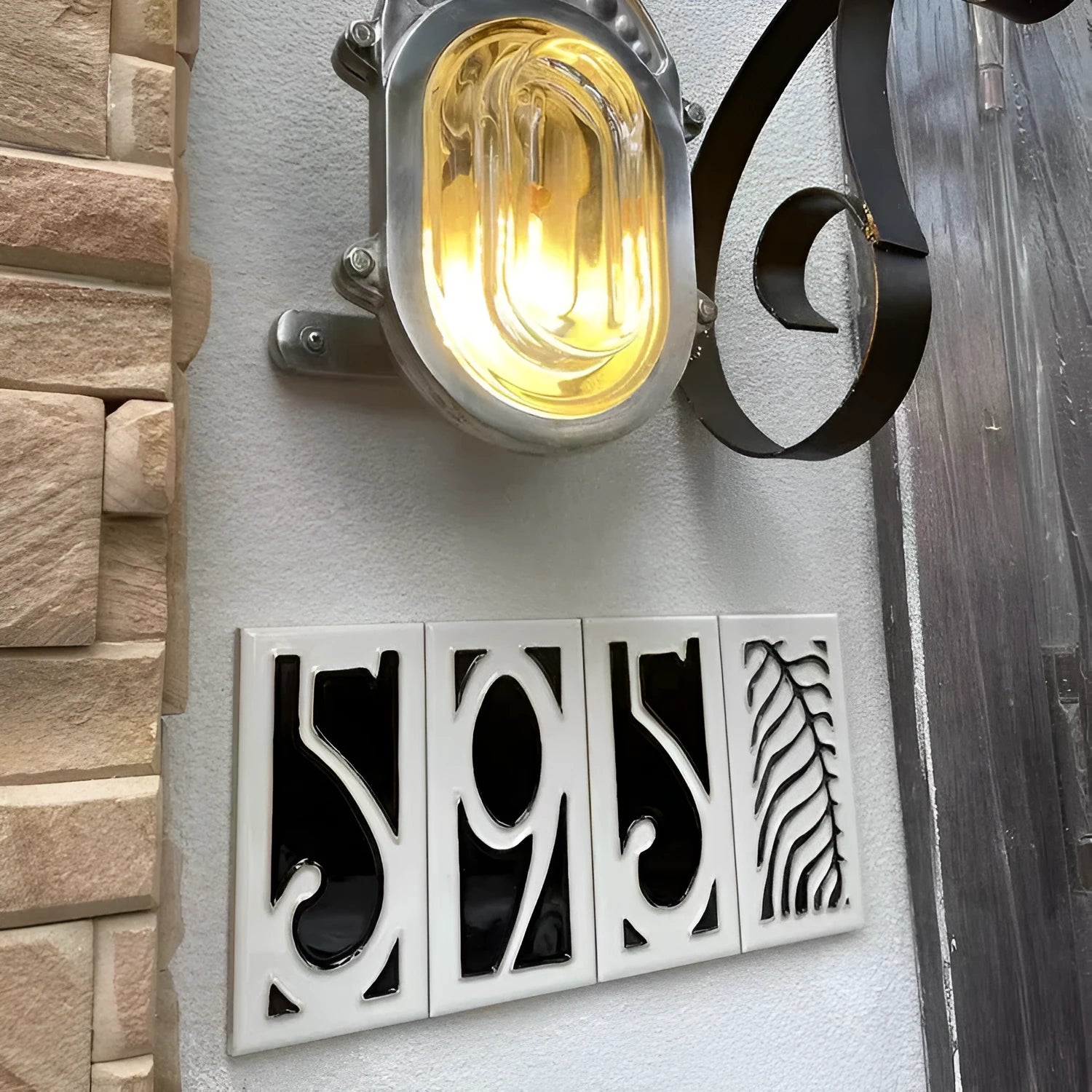 Handmade ceramic retro doorplate with enamel art decoration measuring 76mm by 152mm
