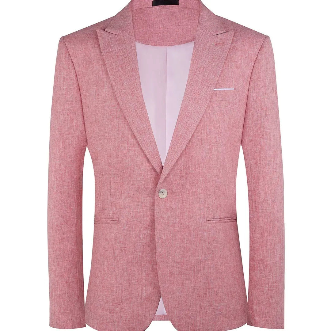 Men's Western style casual suit jacket in light blue and pink colours with city fashion design