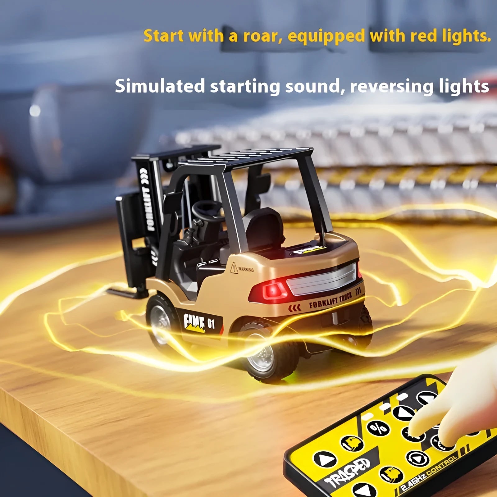 1:64 scale alloy forklift model with Bluetooth remote control and accessory pack