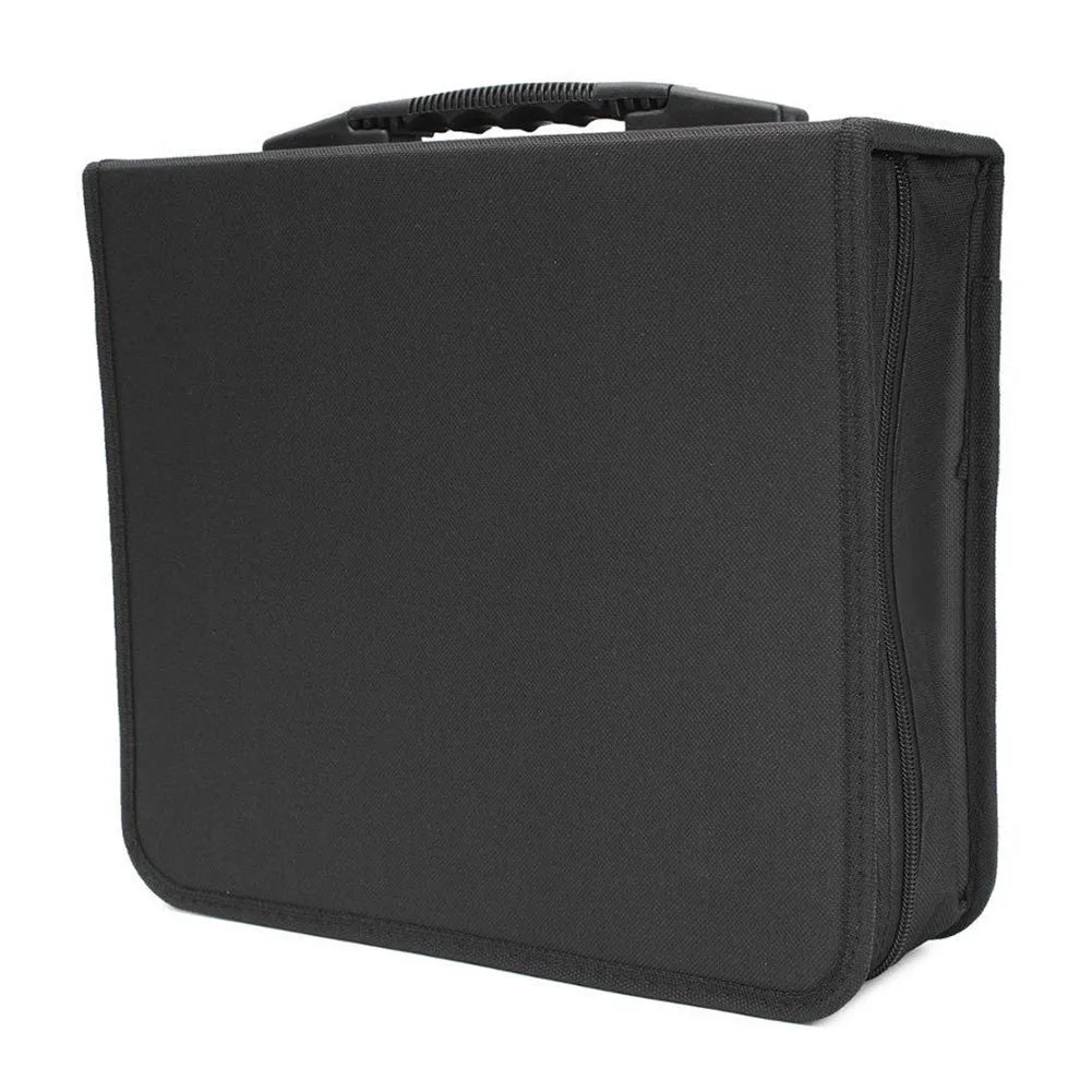 Black Oxford fabric CD DVD storage organiser binder with zipper and top carry handle
