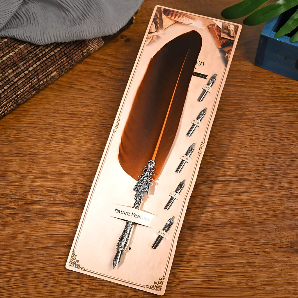 Vintage feather pen with zinc alloy shell in choice of ten colours including black, blue, and red.