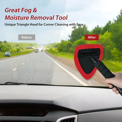 Car windshield and window cleaning brush in plastic construction with colour options of red, green or sapphire blue