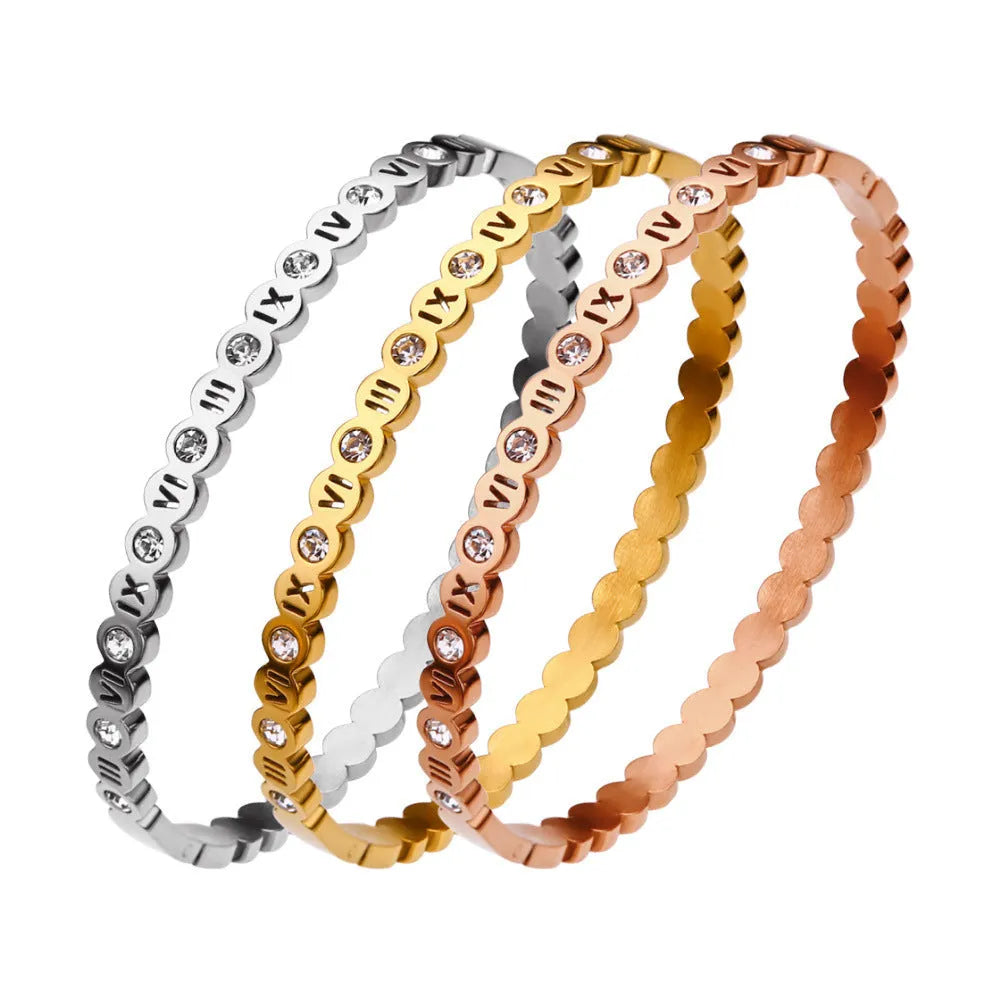 Titanium steel Korean style bracelet with electroplated finish and number elements