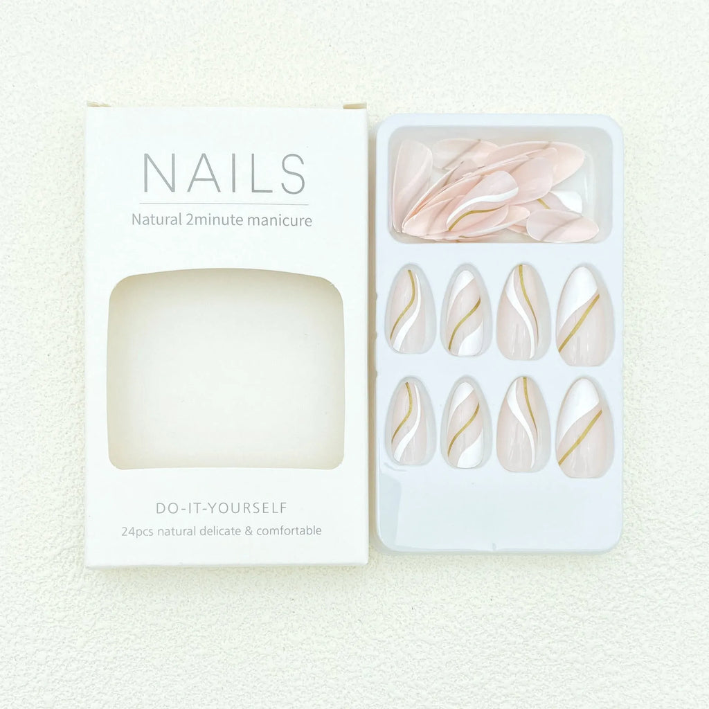 Golden Lines plaid pattern nail stickers in medium drop shape with jelly glue adhesive
