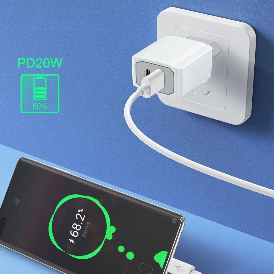 White European Standard phone fast charger set with compact 42mm design and USB interface