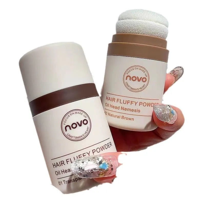Veejaqa oil control mattifying powder compact in transparent and brown shades for face and bangs.