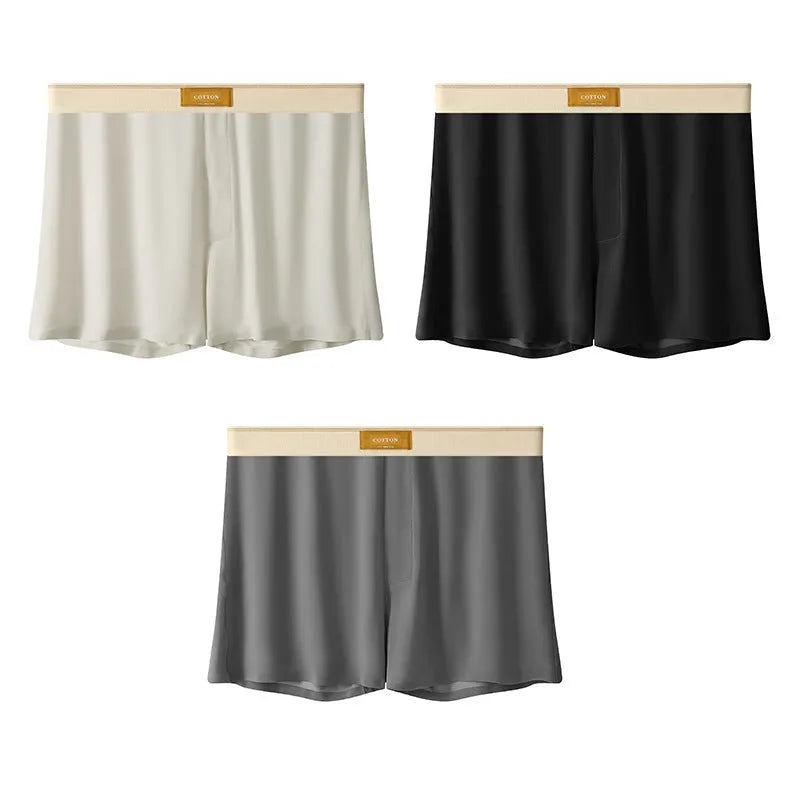 Pack of three pairs of men's solid colour ice silk underwear in loose fit.