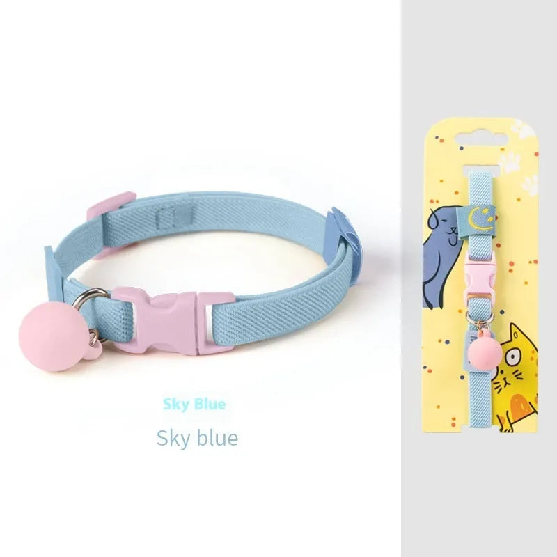 Small dog collar made of polyester with high elasticity, shown in one of seven colours on a white background.