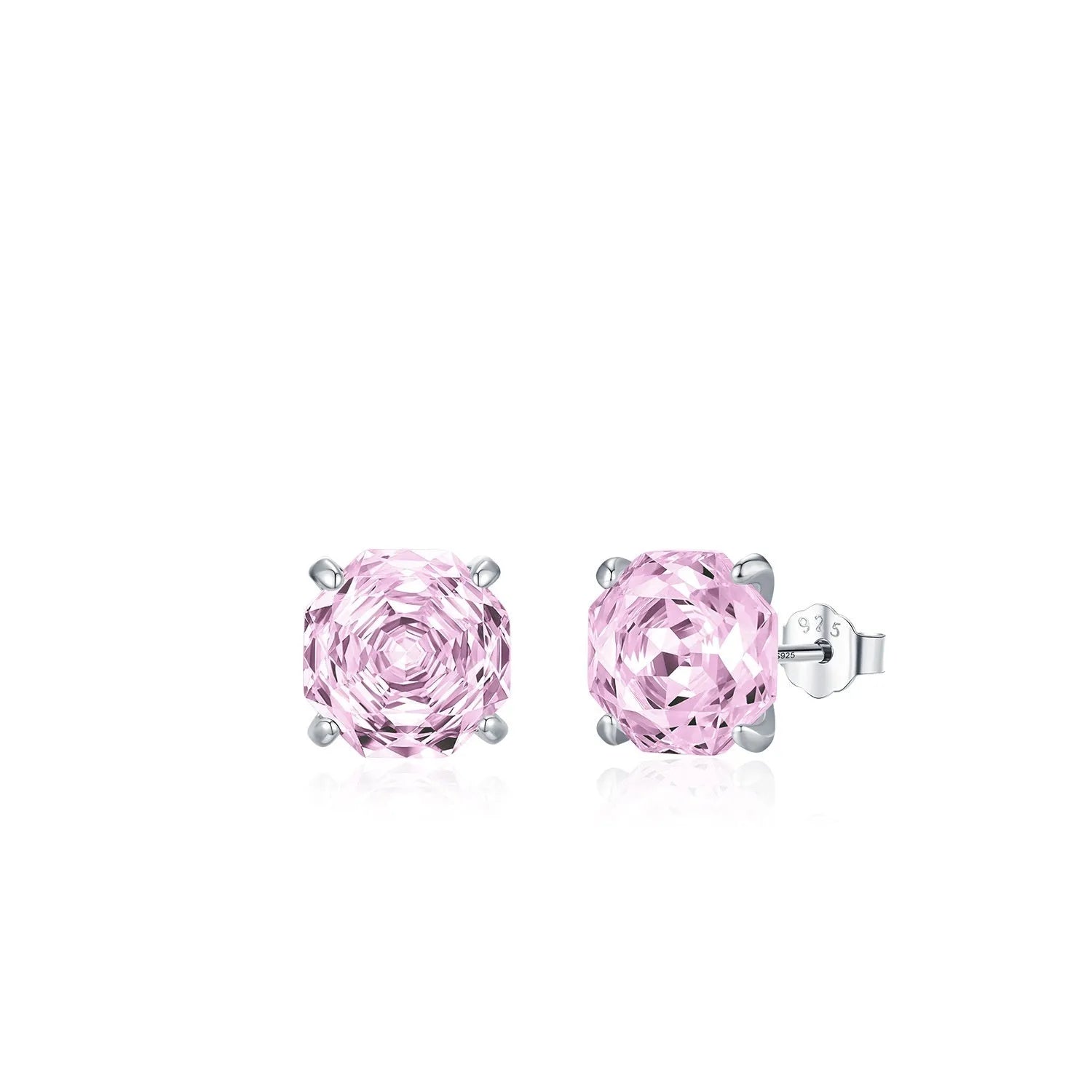 S925 sterling silver rose stud earrings in pink with 6mm and 8mm size options