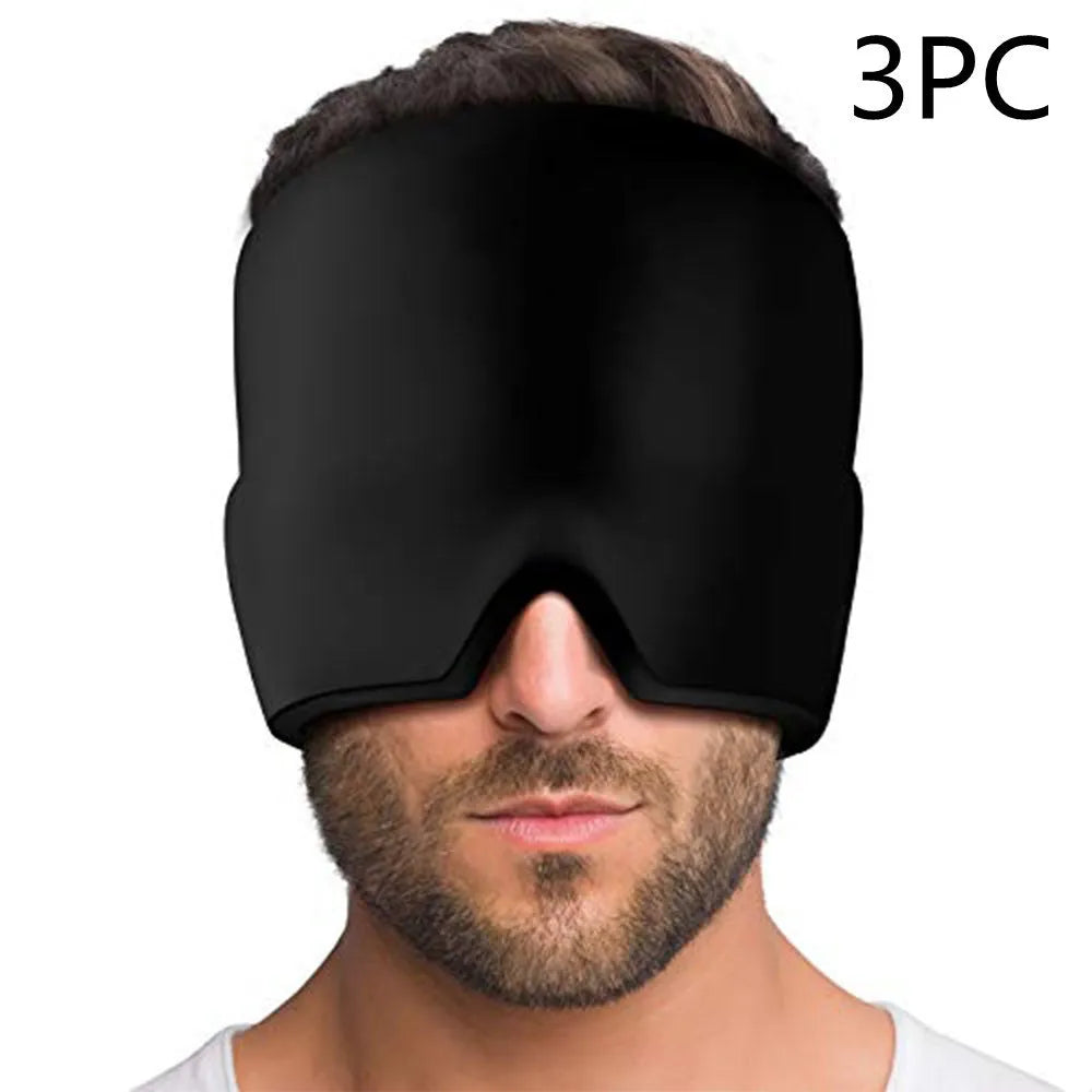 Black elastic cloth gel eye mask for headache relief with adjustable headband