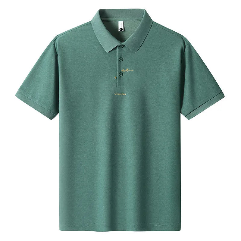 Men's loose-fit cotton T-shirt with a letter pattern, shown in one of six available colours.
