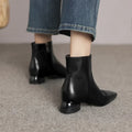 Women's cowhide leather square toe boot with side zipper and chunky heel in black