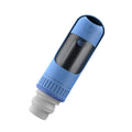 Portable dog water bottle with built-in travel bowl in dark blue, white, or yellow colours