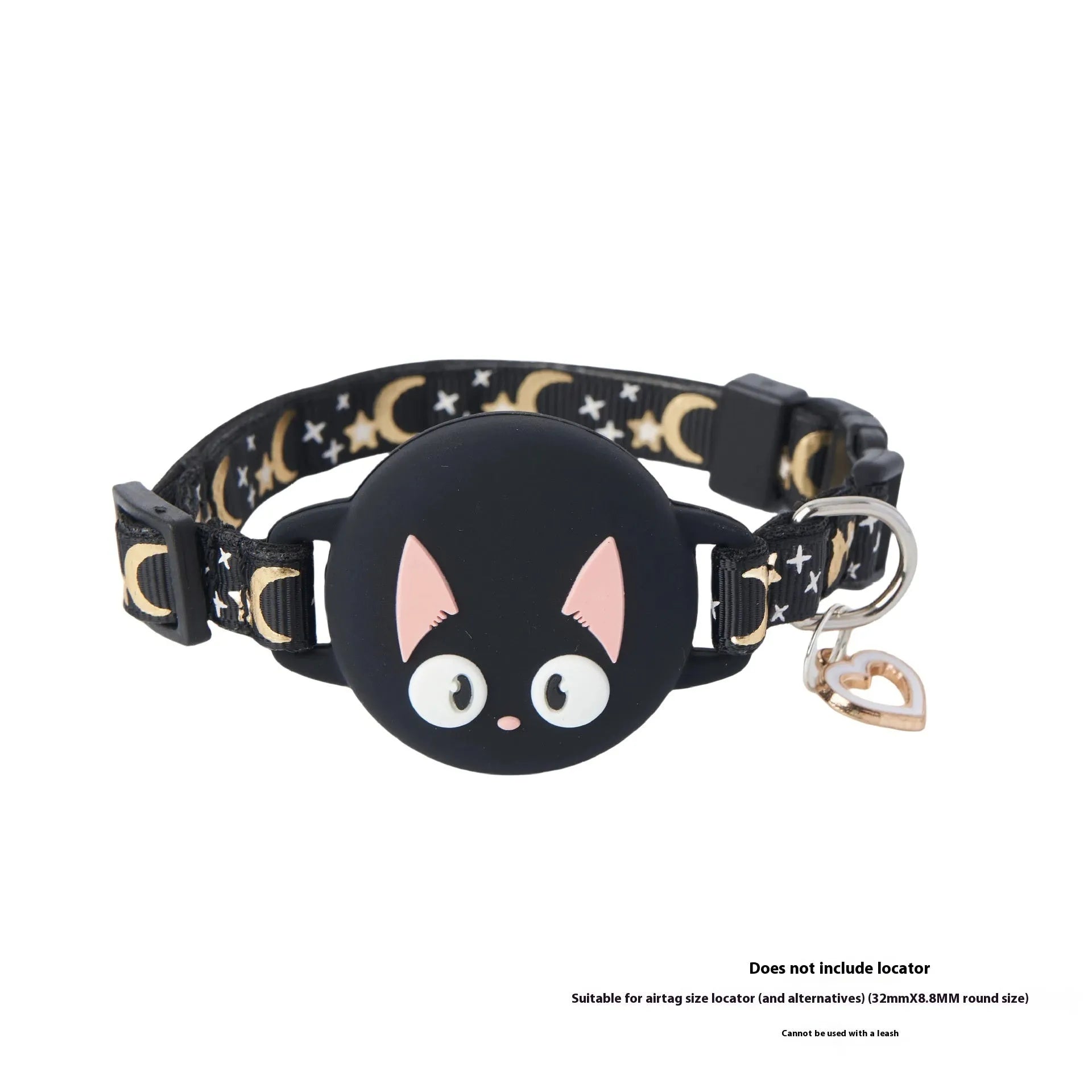 Pink and blue adjustable plastic AirTag cases shown as cat collars with size options S and M
