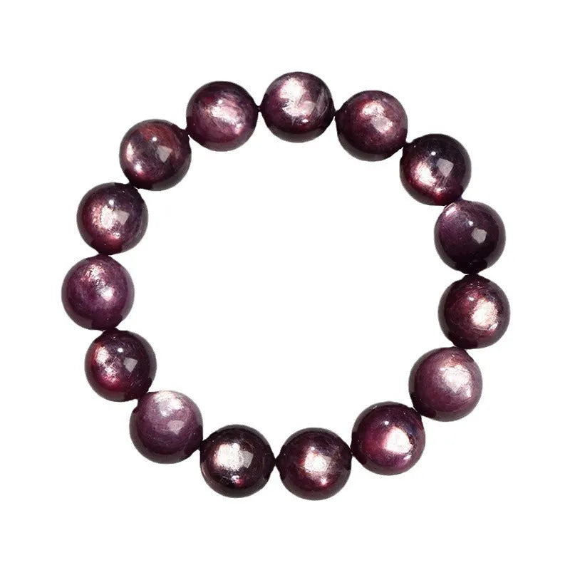 Purple lepidolite crystal bracelet with polished round geometry beads in natural stone colour