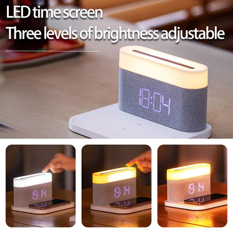 Mini wireless charging desktop clock night light table lamp in black or white colours