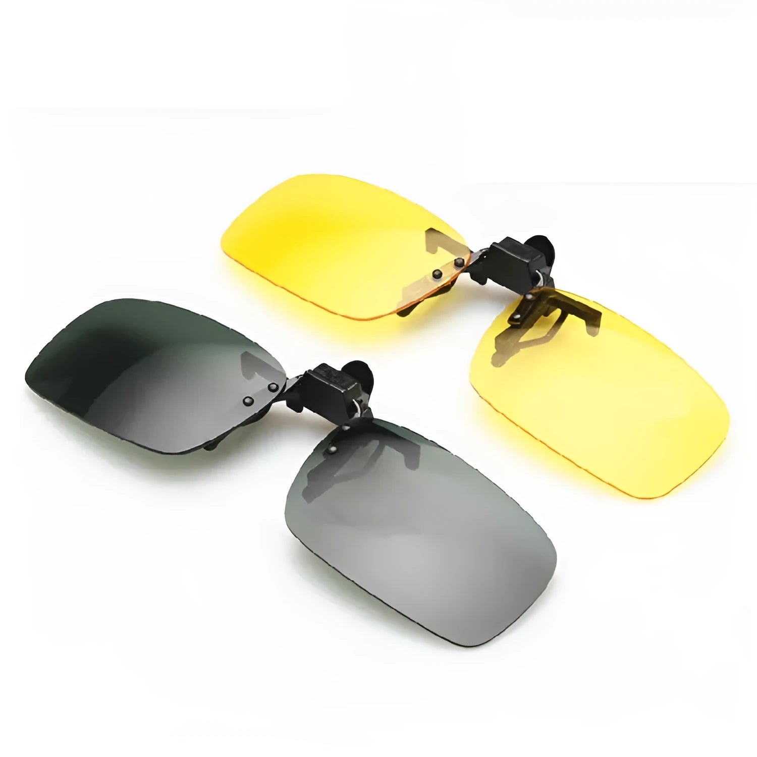 Clip-on night vision sunglasses for drivers with PC lenses in multiple colour options