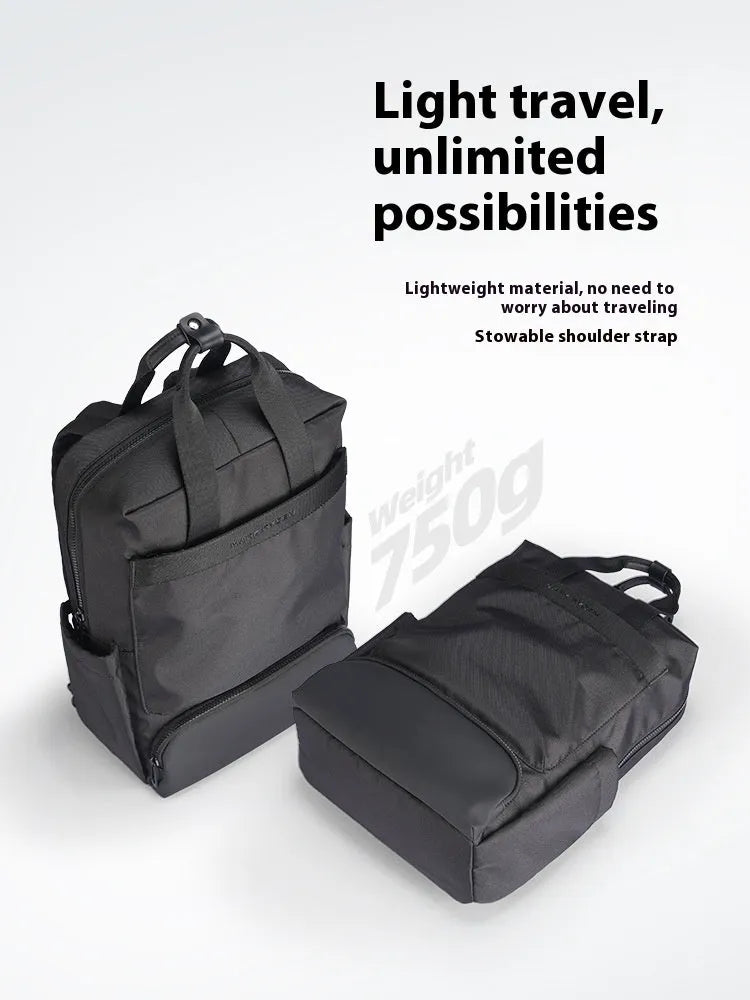 Elegant black computer backpack with 20-35L capacity and multiple storage compartments