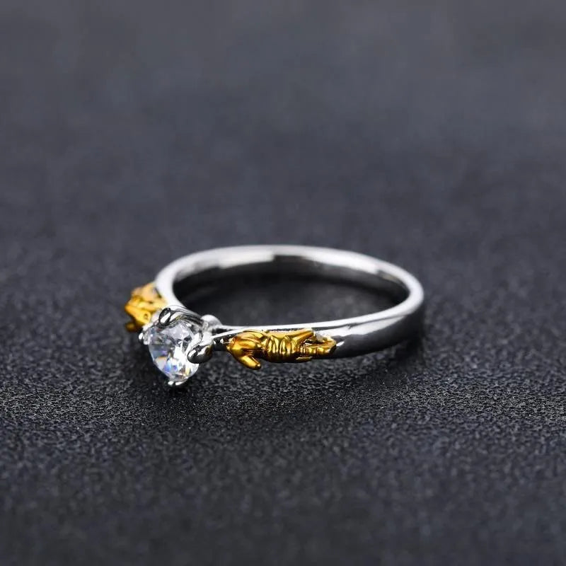Black gold crystal crown fashion ring on copper base with adjustable sizing for cosplay and office wear