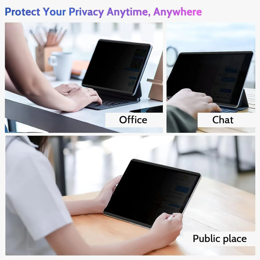 Magnetic suction anti-peeping screen protector film for iPad with paper-like texture and storage clip.