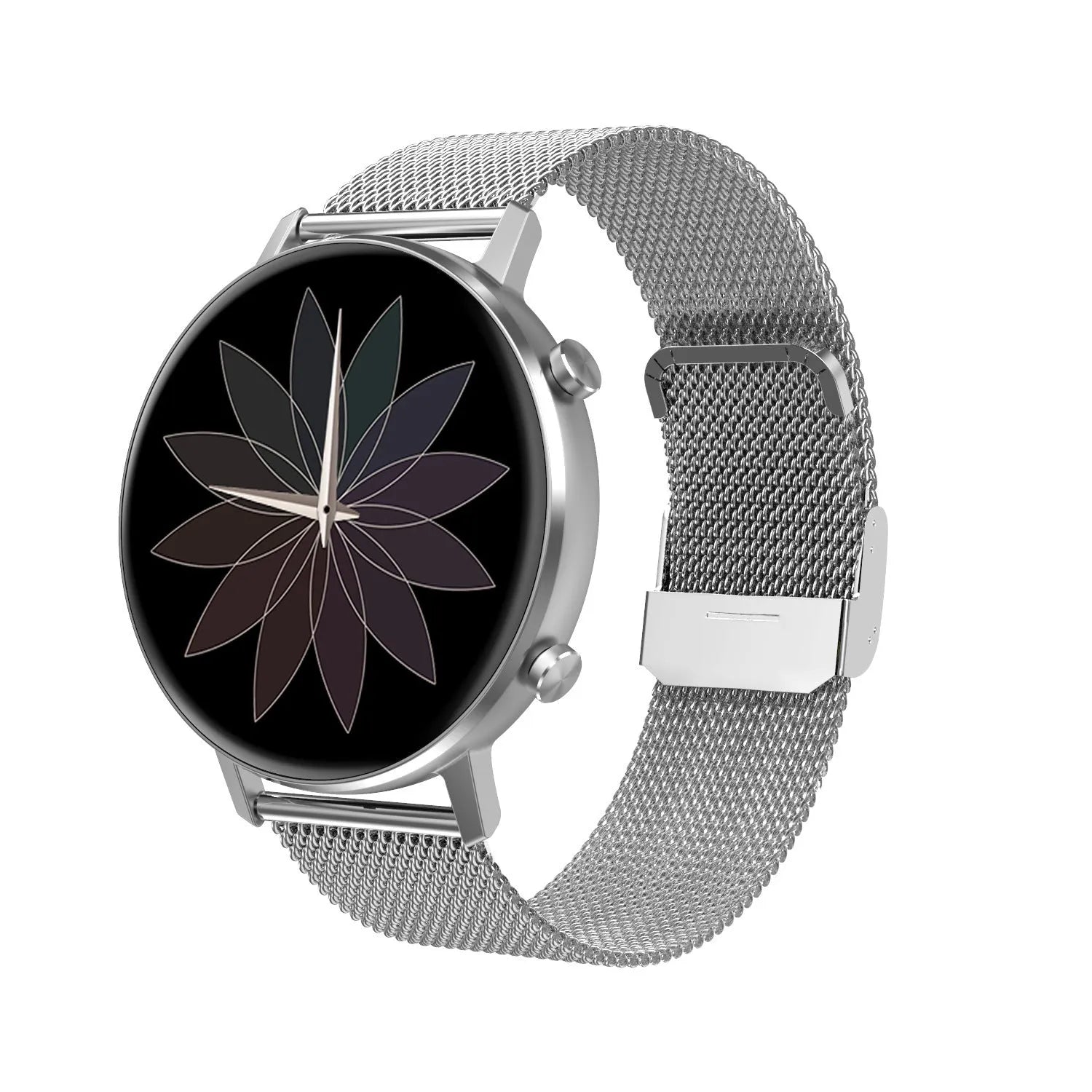 DT96 smart bracelet with steel strap showing 1.3 inch screen on wrist
