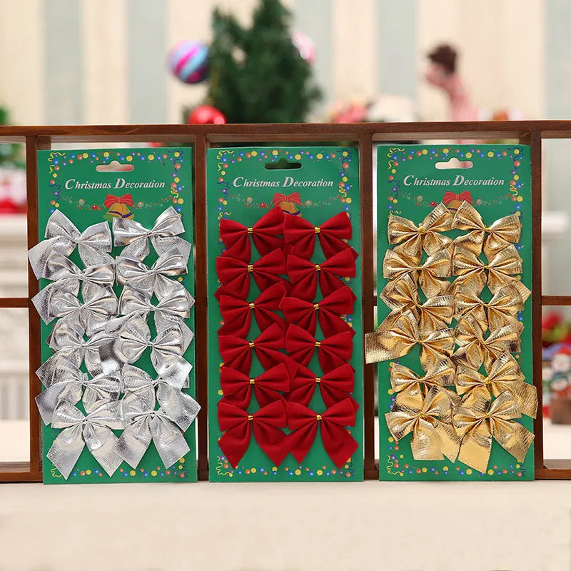 Red, gold, and silver 5 cm polyester Christmas decoration bows for gifts and tree ornaments.