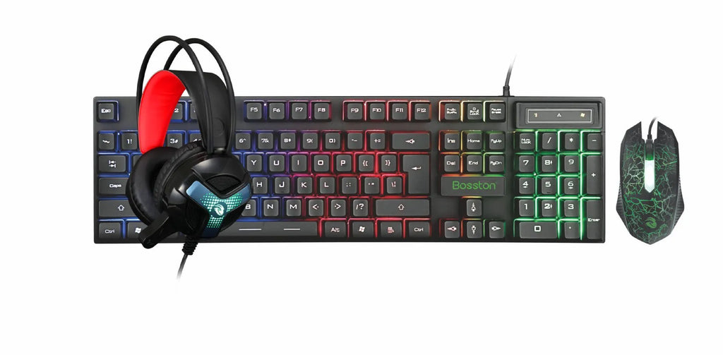 Thunder Wolf gaming keyboard and mouse set with headset and mouse pad bundle