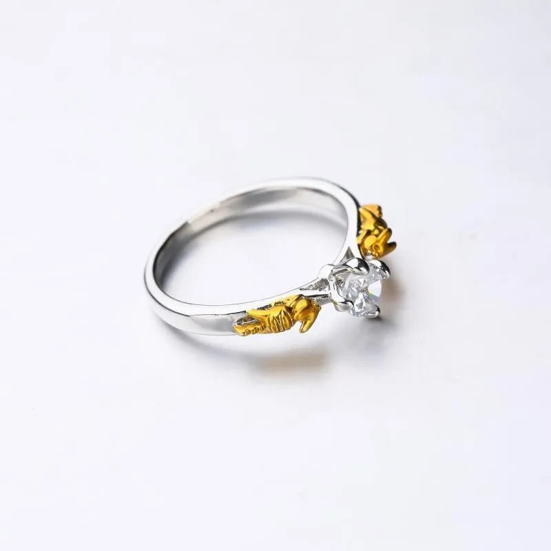 Black gold crystal crown fashion ring on copper base with adjustable sizing for cosplay and office wear