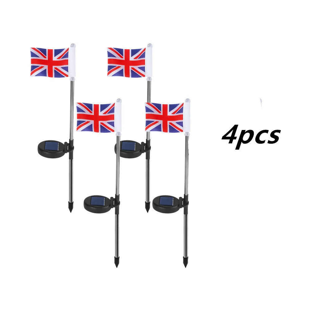 Solar-powered garden flag light with stainless steel frame showing American flag design