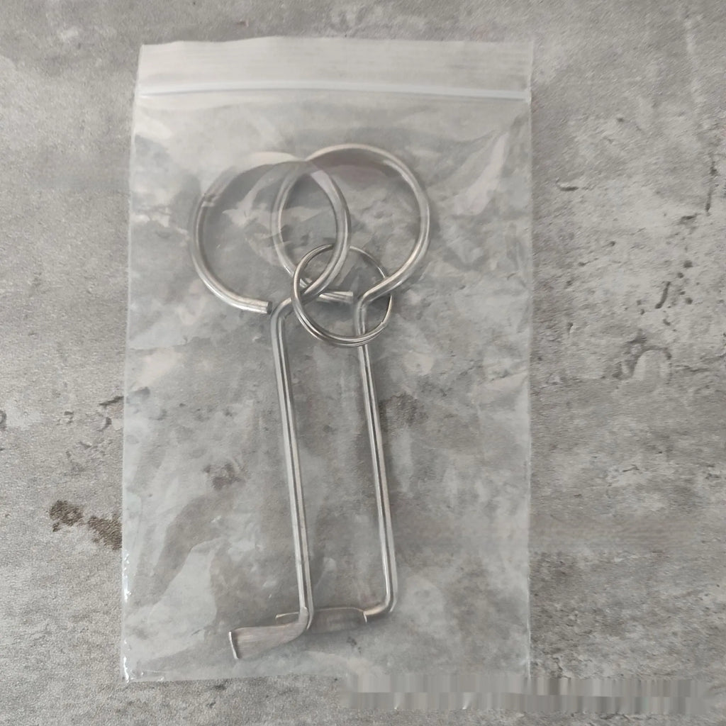 Two-piece alloy metal wrench tool set for portable household DIY use.