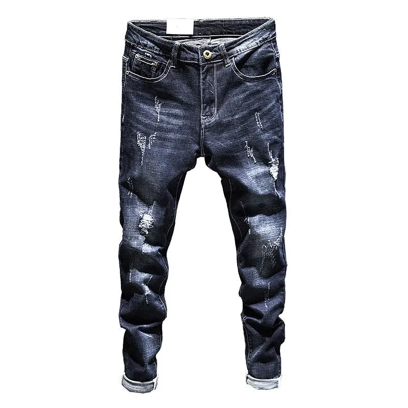 Men's slim-fitting skinny jeans in dark blue and light blue colours with micro-elasticity cotton denim