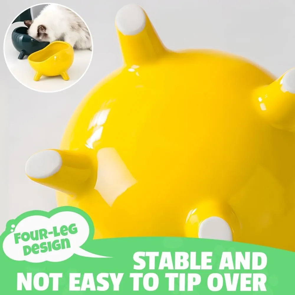 Green ceramic pet food bowl with four-legged stability design for cats and small dogs