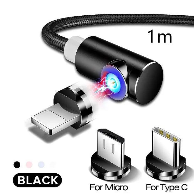 Magnetic charging cable with aluminium housing showing blind magnetic alignment and colour options