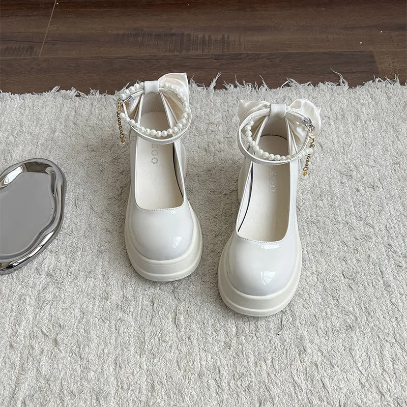 Women's black Mary Jane shoes with chunky heels and round toe design