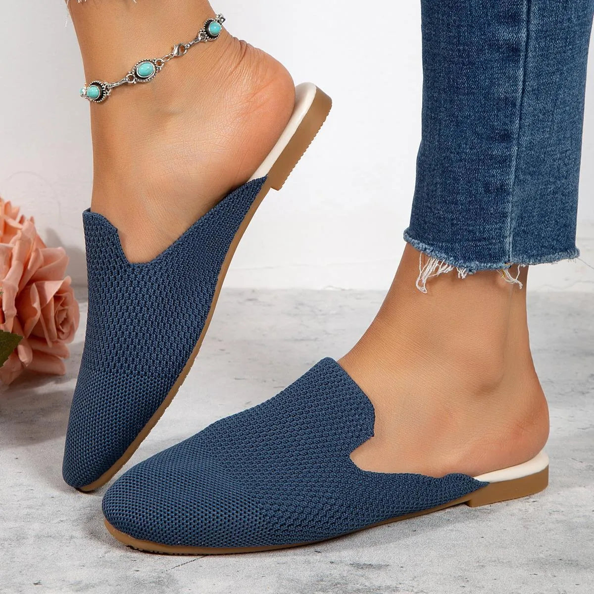 Mesh slip-on sandals in apricot colour with cloth upper and rubber sole, EU size 39 displayed