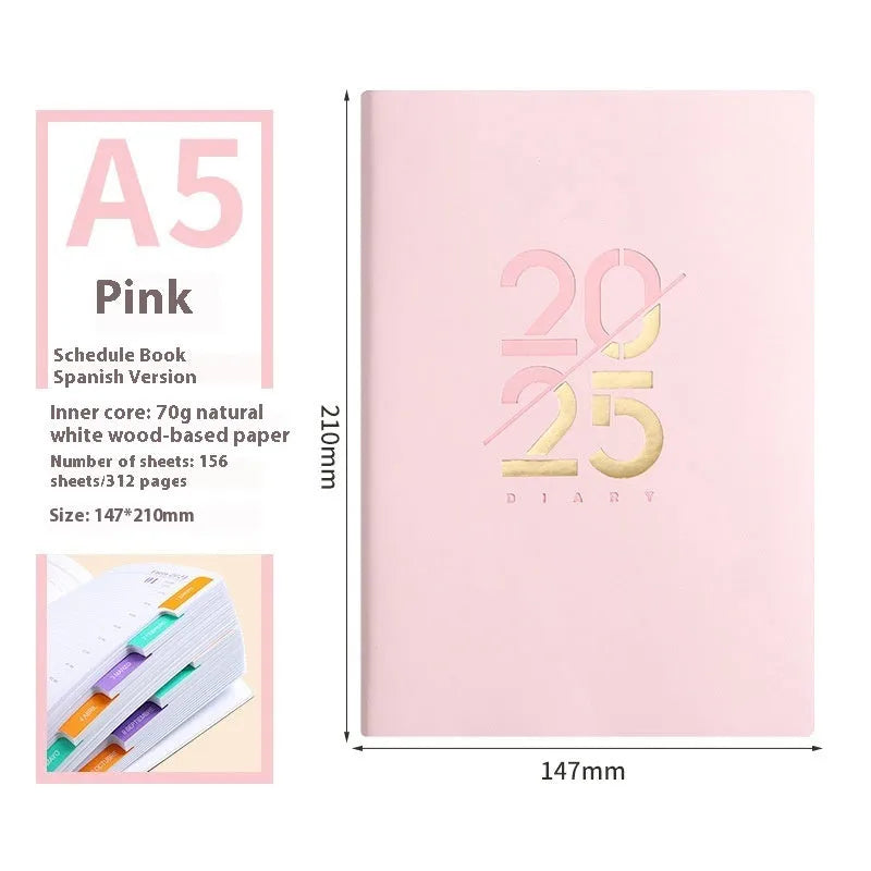 A5 soft faux leather daily schedule book open showing Dorian paper pages