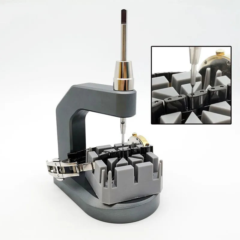 Silver tool steel press strap removal tool with precision blade for watches and electronics