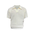 Men's loose fit striped polo shirt in ice silk fabric showing business collar and short sleeves