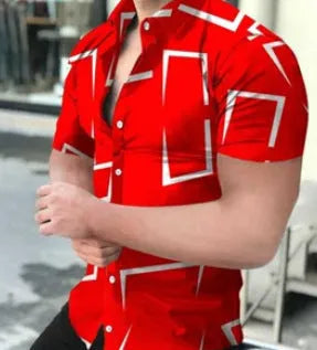 Man wearing a slim-fit short sleeve shirt with a colourful 3D digital printed flower pattern.
