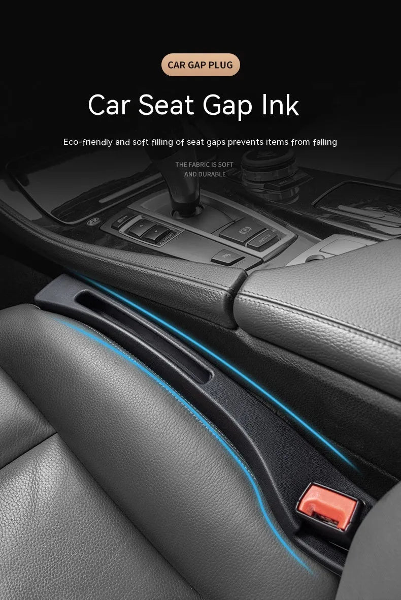 Black plastic car seat gap storage box with handle for organising driving essentials