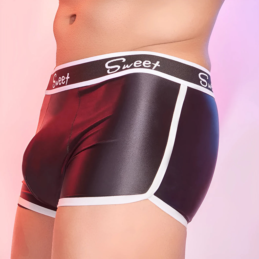 Men's shiny silky boxers in black, white, and sapphire blue colours