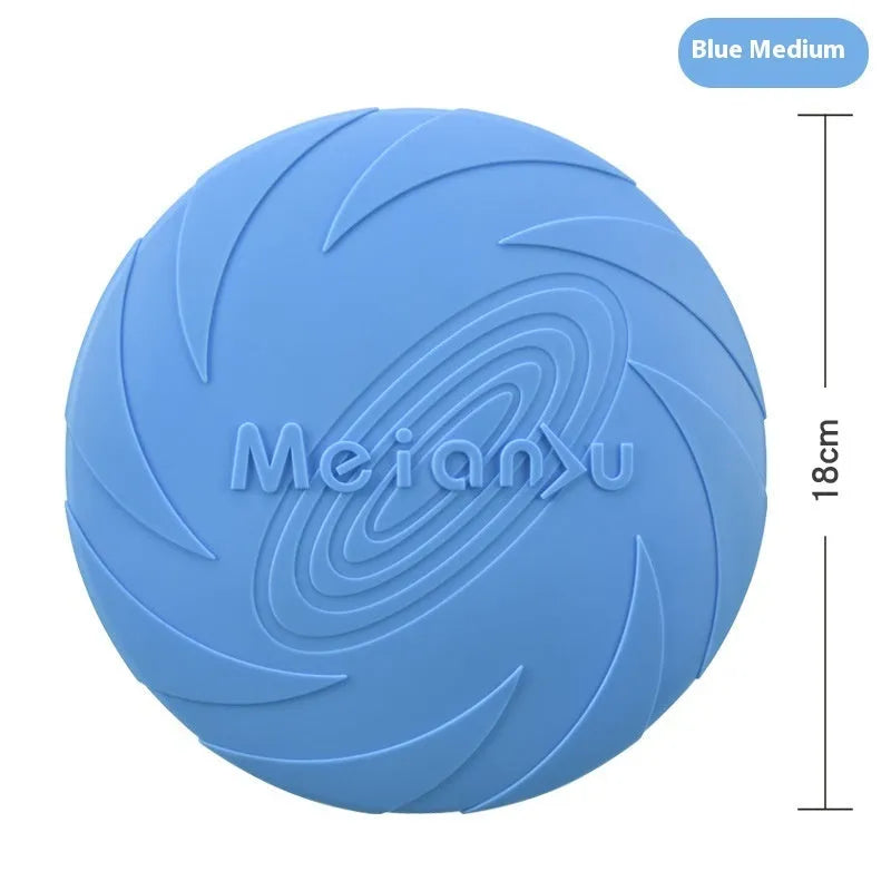 Soft rubber dog frisbee flying disc toy in blue, green or red colours available in three sizes