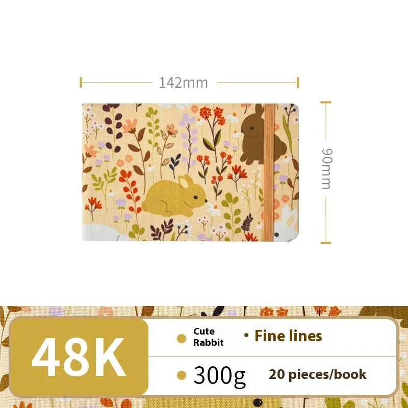 Feiluniao handmade fabric watercolour sketchbook with colourful themed cover, 185mm long.