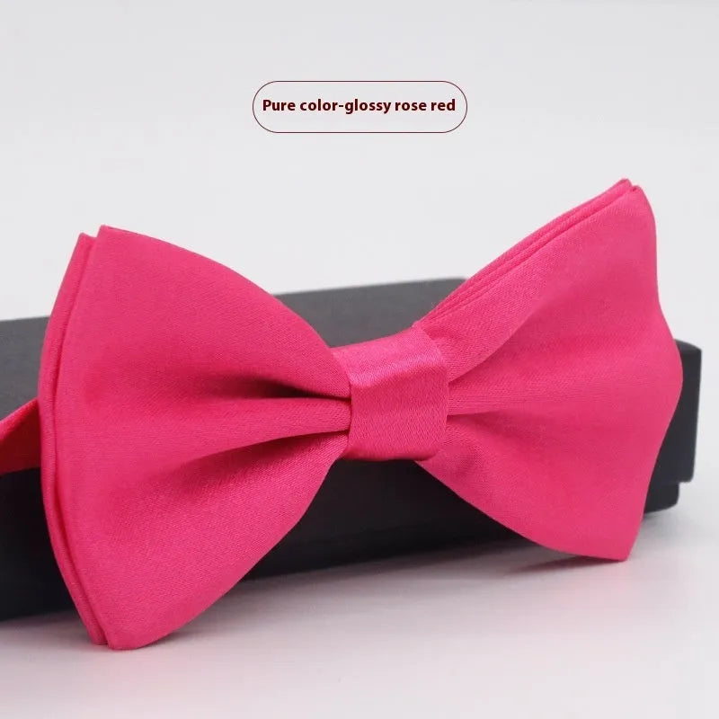 Men's flat head solid colour bow tie in polyester, showing 12cm by 6cm size on a background.