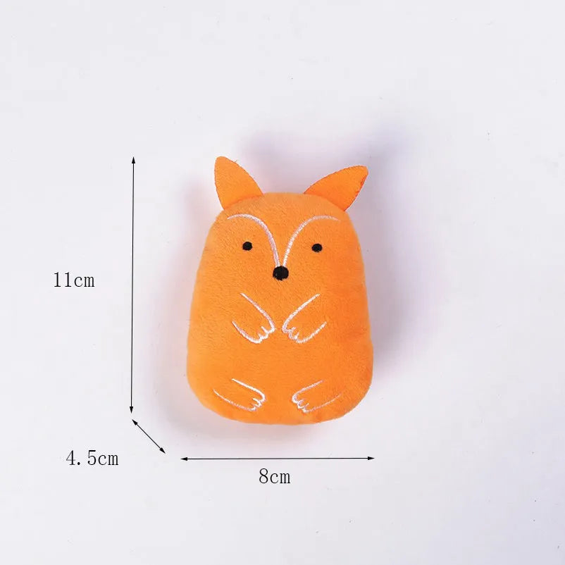 Small brown plush cat toy with catnip filling and squeaker for chewing and interactive play